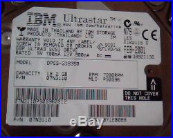 Hard Drive Disk SCSI IBM Ultrastar DPSS-318350 18.2GB 07N3110 PS0S96 HDD