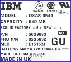 Hard Drive IBM 82G5932 66G9693 DSAS-3540 540MB 4500U/Min SCSI 128KB 50-PIN 3.5
